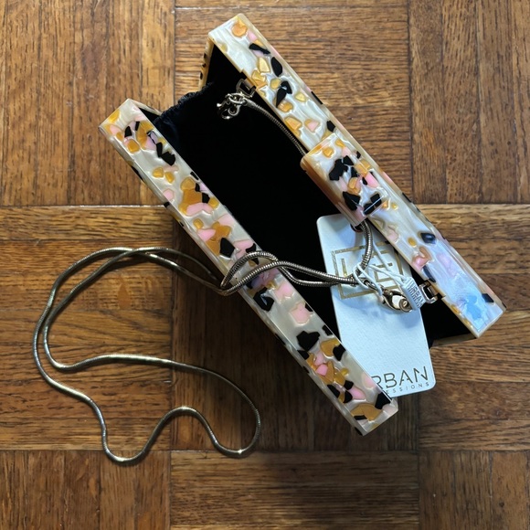 NWT pearl terrazzo speckled clutch box party bag - Picture 4 of 5